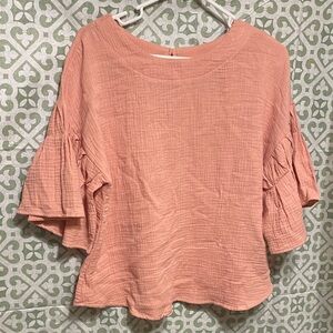Elegant Coral Ruffle Sleeve Blouse